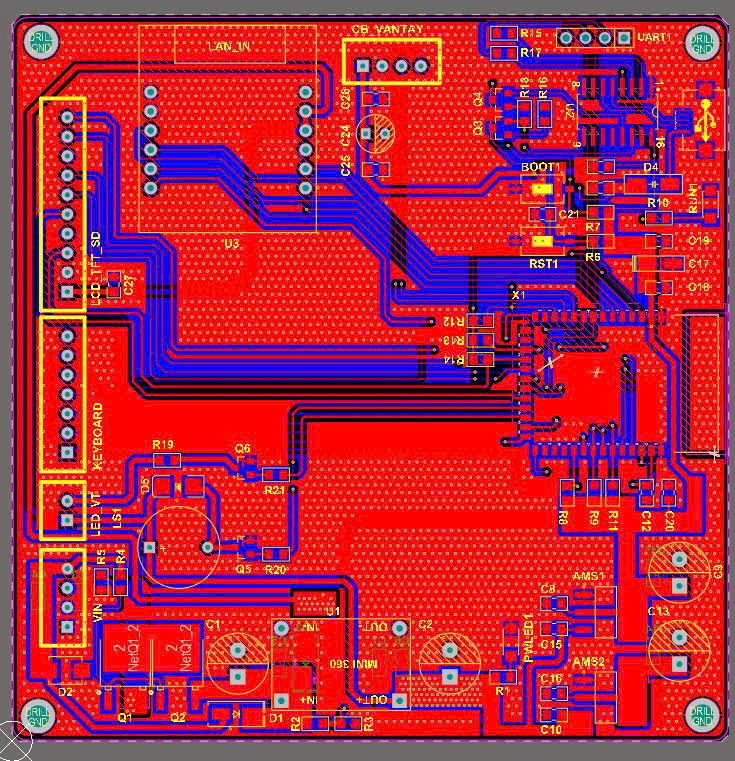 Bản vẽ Layout 2D phân tầng đường mạch (Top/Bottom Layer) và phủ đồng GND trên Altium Designer