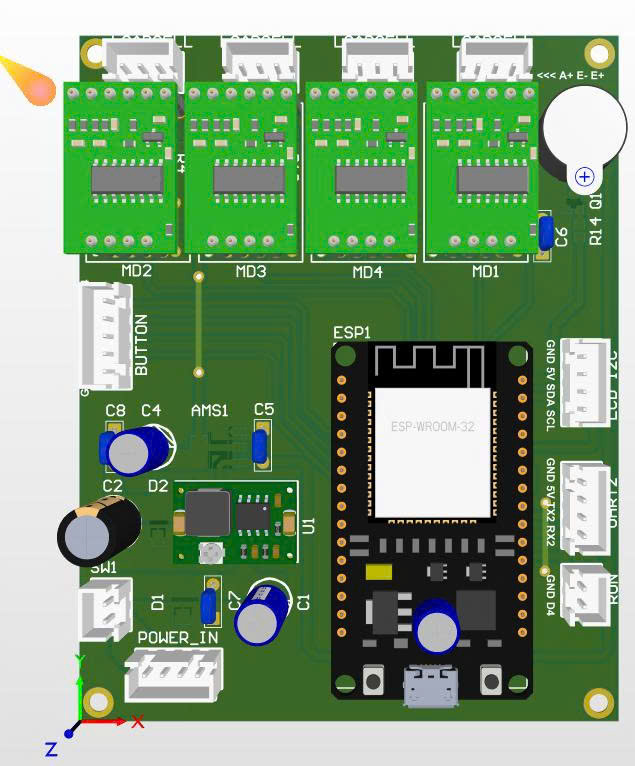 Mô hình 3D bo mạch điều khiển 4 kênh động cơ cơ cấu chấp hành thông minh với ESP32